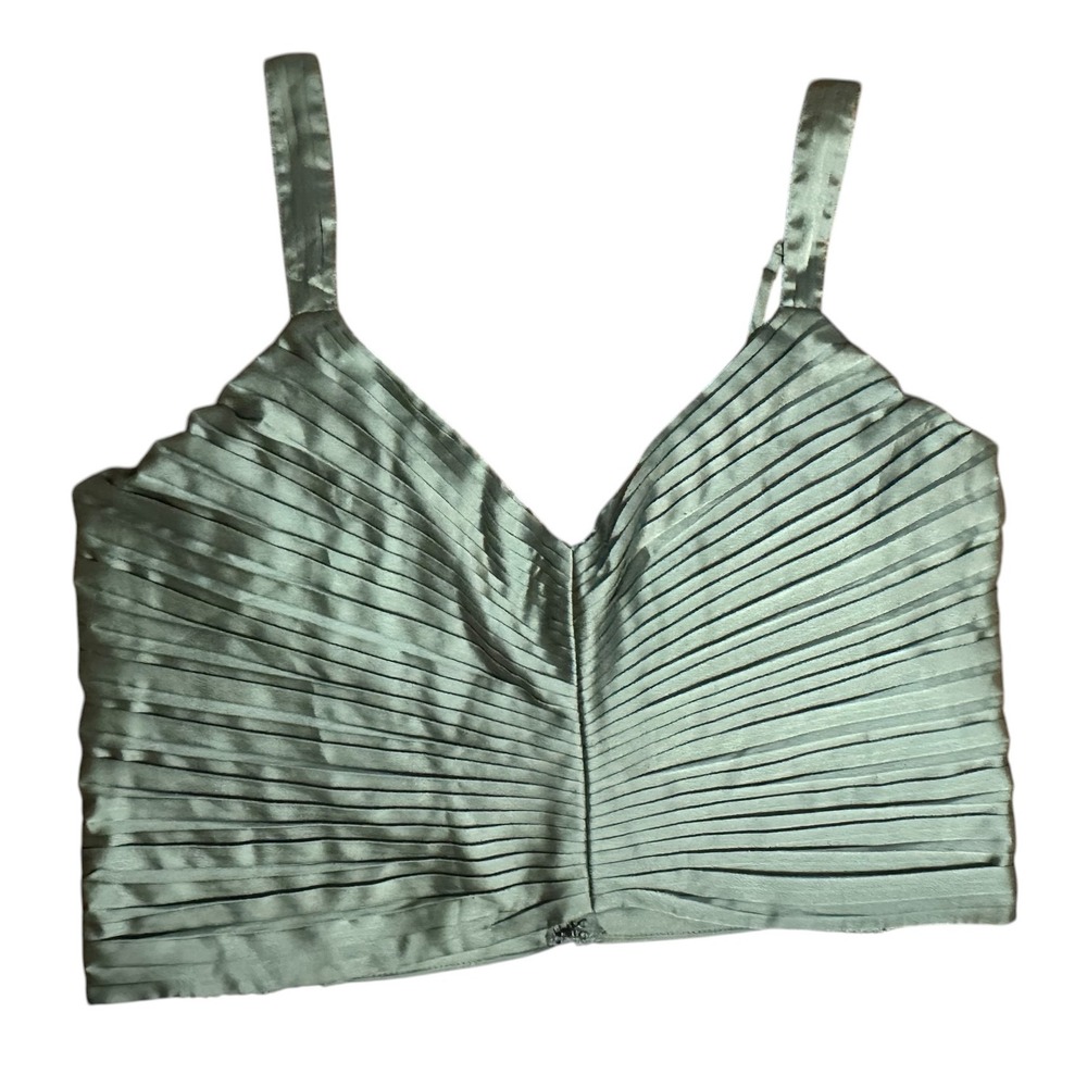 Abercrombie Fitch Green Satin Pleated V Neck Camisole Crop Top Women L